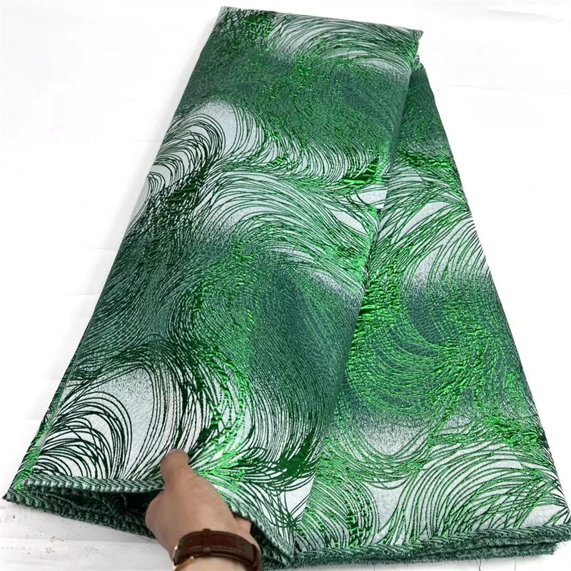 African Damask Lace Fabric Brocade Lace Fabric 2025 High Quality Jacquard Organza Fabric 5yards Evening Dresses forWomen  Green