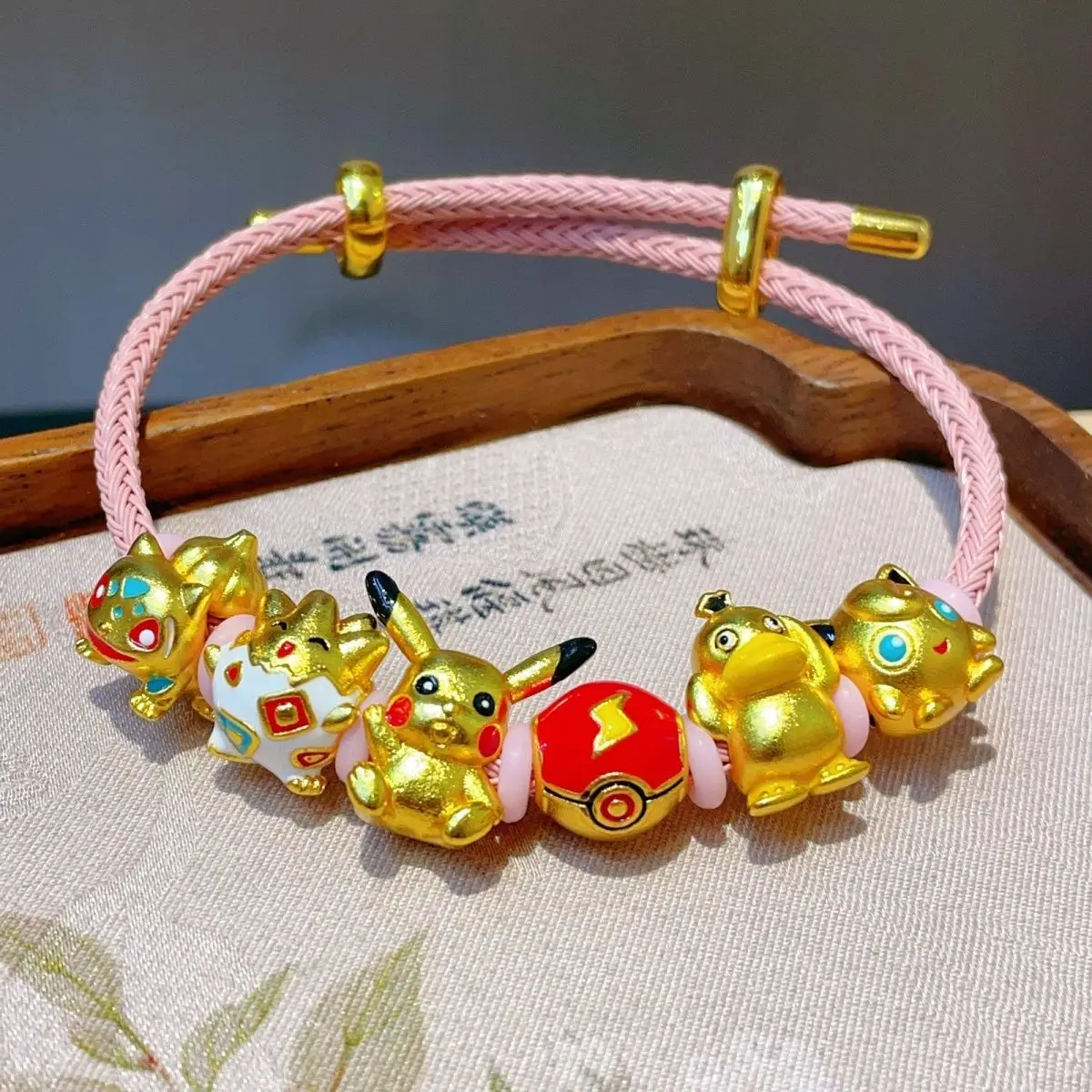 

2025 New Gold-Plated Pokémon Series DIY Beads Matching Pink Bracelet Adjustable Length