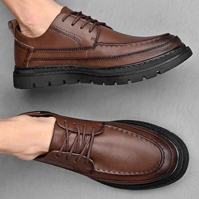British Style Trend Thick Soled Men's Oxford Shoes Versatile Handmade Lace Up Office Business Shoes for Man Outdoor Flat Shoes