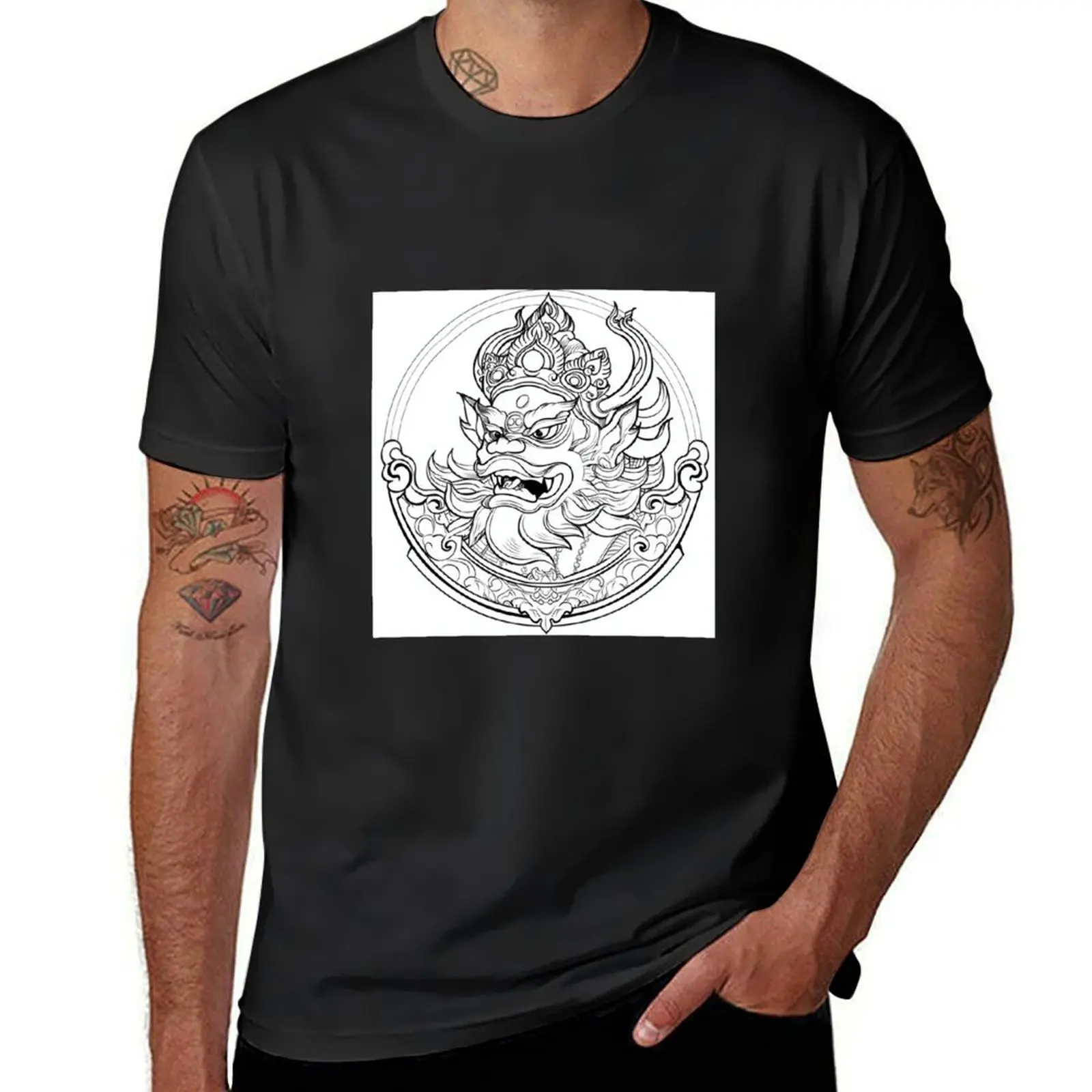 Traditional Asian Dragon Circle Illustration T-Shirt korean fashion for a boy cute clothes designer t shirt men