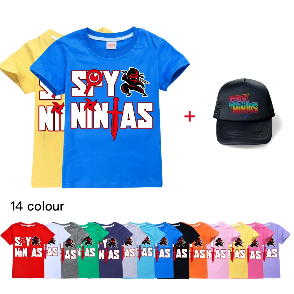 New Fashion SPY NINJAS Kids T-Shirt +hat Boys Funny Clothes Children's Anime Costume Summer Tops Baby Girls T shirts Tee 2-16Y