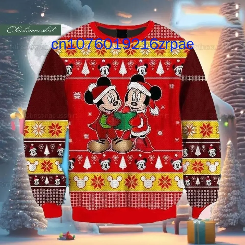 Disney Couples Mickey and Minnie Mouse Christmas Sweater 3D Print Men and Women Casual Cartoon Sweatshirt Christmas Sweater