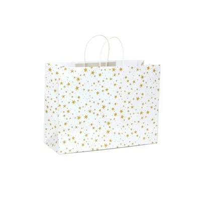 Bolsas de Regalo Grandes con Estampado de Estrellas en Papel Metalizado, Color Crema/Dorado
