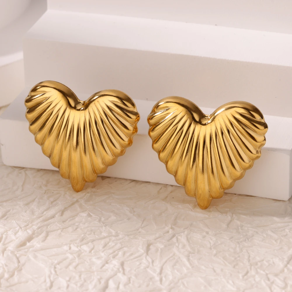 Trendy Striped Heart Water Drop Hoop Earrings for Women Gold Color Stainless Steel Sun Earrings Fashion Jewelry Party Gift arete