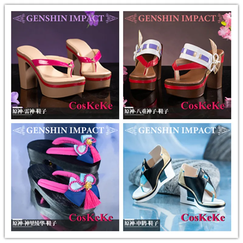 

CosKeKe Raiden Shogun/Yae Miko/Shenhe/Kamisato Ayaka Shoes Cosplay Game Genshin Impact High-heeled Shoes Role Play Accessories