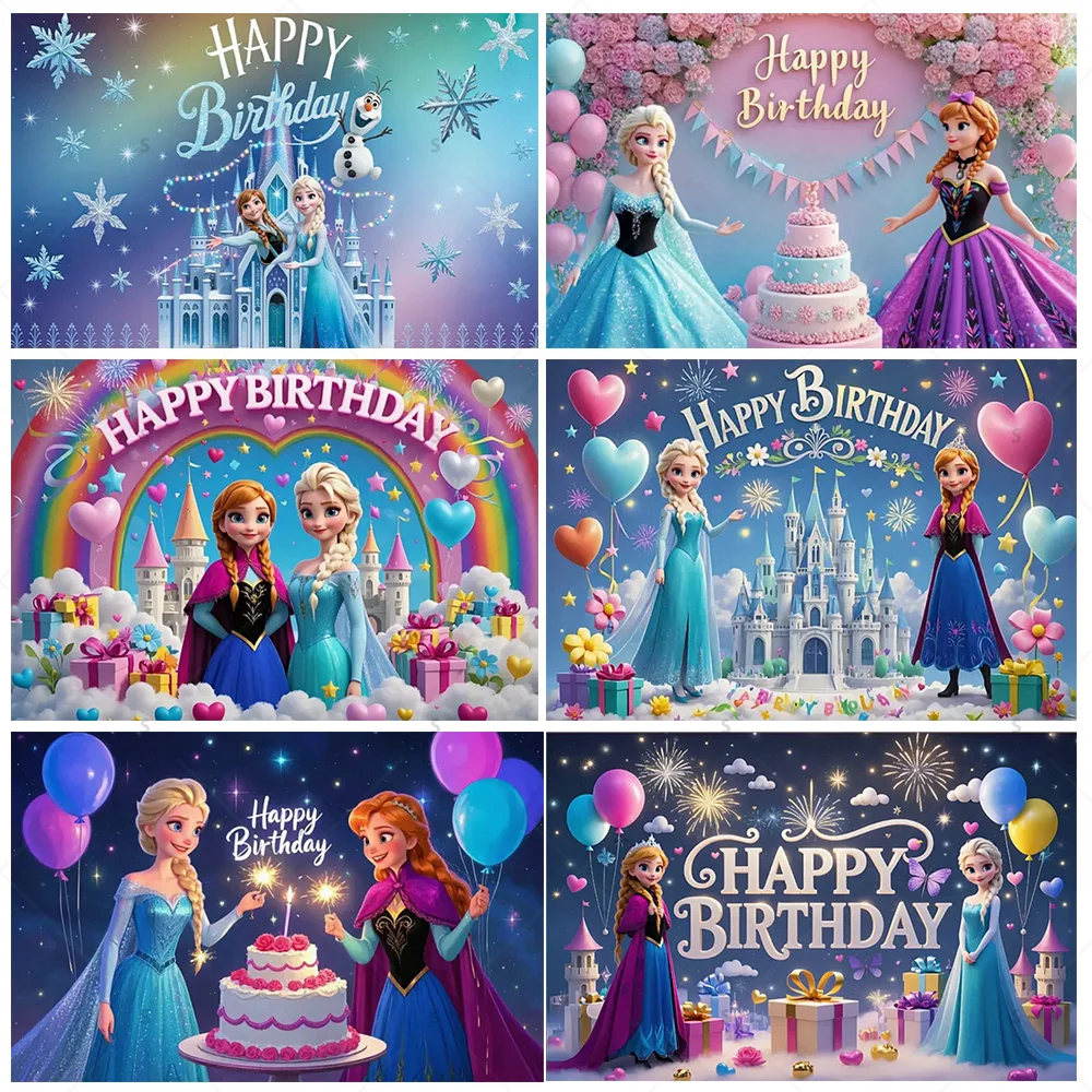 

Disney Frozen Anna Elsa Princess Backdrop Girls Birthday Party Banner Baby Shower Background Supplies Photo Props Kid Gifts