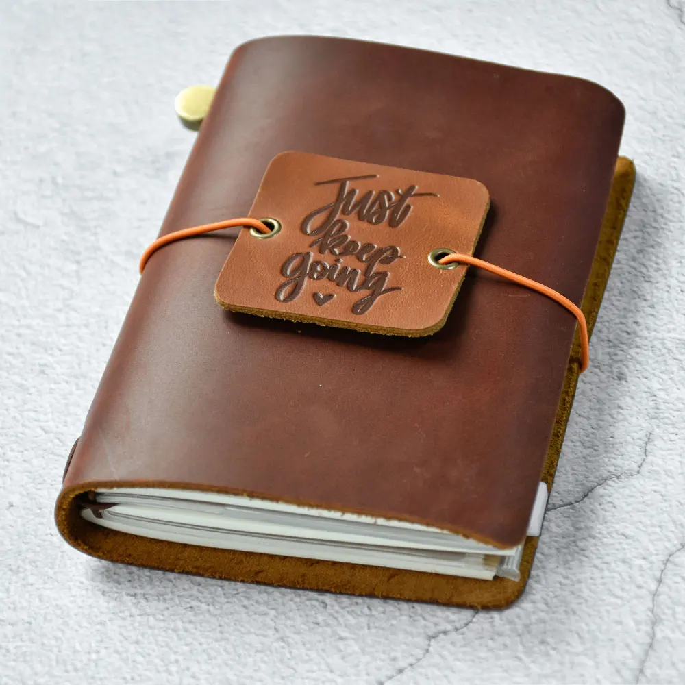 100% Leather Notebooks JUST KEEP GOING Tag Travel Journal Passport Size Replaceable Books 192 pages Outdoor Portability