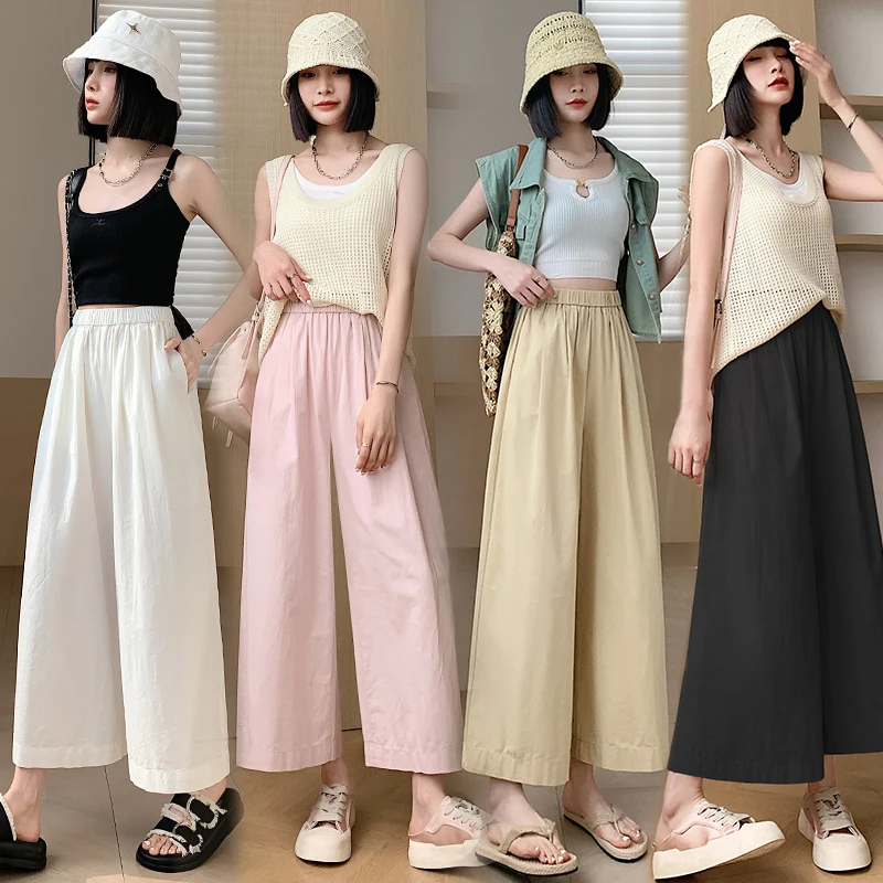 

Ladies Fashion Wide Leg Cropped Pants Women Clothes Girls Sexy High Waist Trousers Female Woman Streetwear Clothing BVAQ009