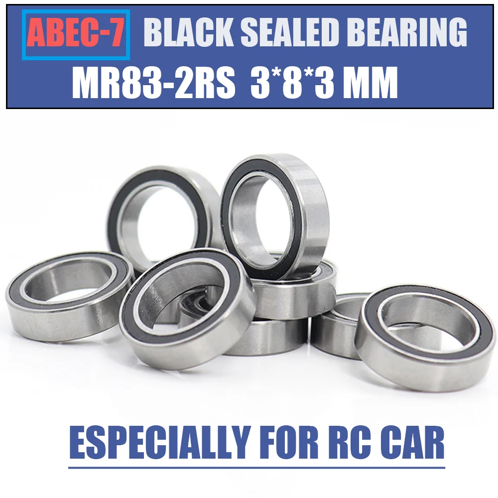 MR83RS Bearing 10PCS 3*8*3 mm ABEC-7 Hobby Electric RC Car Truck MR83 RS 2RS Ball Bearings MR83-2RS Black Sealed for RC Models