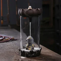 1pc, Ceramic Backflow Incense Burner with Monkey King Figurine and Acrylic Windproof Cover Home Decorations (Without Incense)