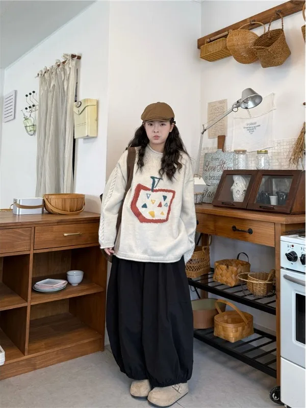 

plus Size Lazy Style Knitted Sweater Set Women's Casual Wide Leg Pants Autumn Winter New Design Sensation Color Block Set