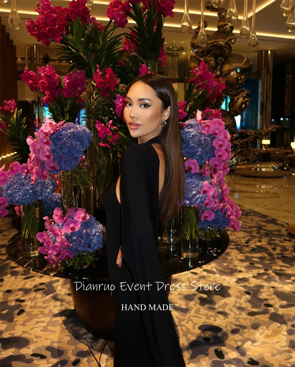 Dianruo sem costas pérolas vestido de noite longo comprimento halter sereia robe de soirée femme elegante um ombro vestidos de baile personalizado