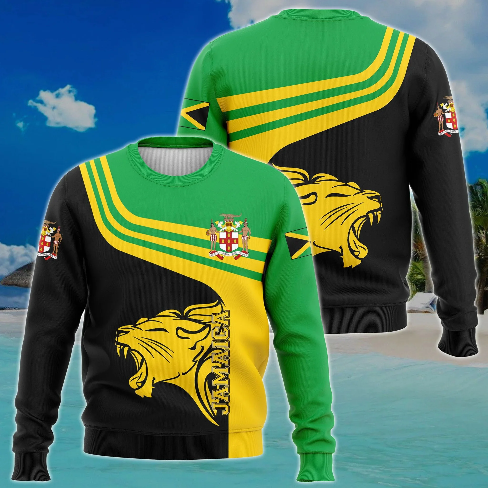 

PLstar Cosmos Jamaica Lion Coat Of Arms & Flag 3D Printed Men's Crew Neck Sweatshirt Unisex Casual Long-sleeved Pullover QDY30