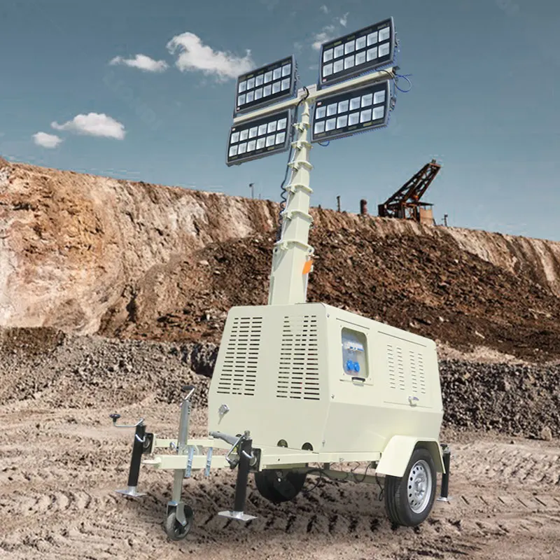 9M Telescopic Mast Mobile Trailer Light Tower Air Cooled 4*1000W LED High Brightness Outdoor Construction Lighting Customized