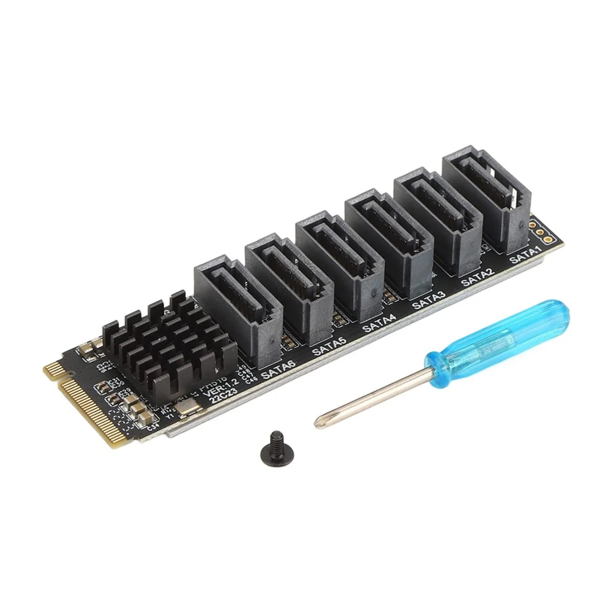 M.2 to SATA3.0 Adapter Card, PCB 6Gbps High Speed ASM1166 M.2 PCIE to SATA Expansion Card Support 6 SATA Devices