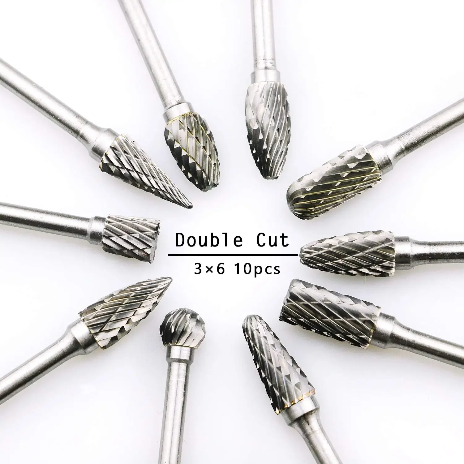 10 Pcs/set 6mm Tungsten Carbide Double Cut Rotary Point Burr 1/8