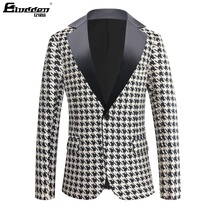 Male color Houndstooth Jacquard Slim Fit Blazer Suit Dog Tooth pattern Slim Fit Blazer Jacquard Fabric Wedding Party Suit Jacket