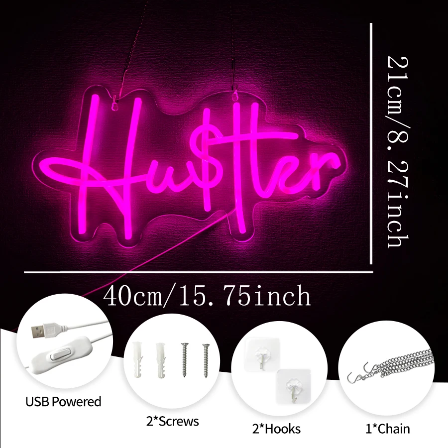 Hustler Neon Sign For Wall Decor,Light Up Sign For Bedroom,Office Decor,Game Room,Gym,Bar,Club,Man Cave,Gift For Entrepreneurs