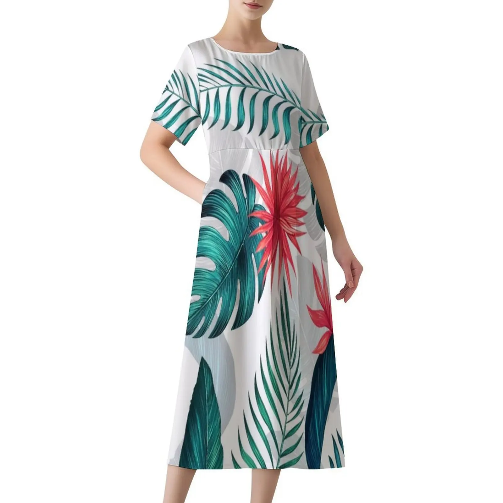 Vestido de Color con estampado Floral Tribal polinesio, vestido personalizado con patrón de verano, falda larga holgada de manga corta con cuello redondo, alta calidad