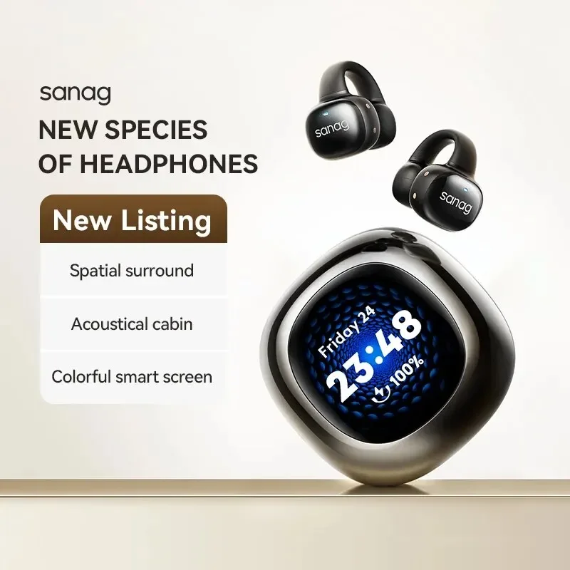 Sanag S5Pro OpenEarClip Wireless Earphone TWS Bluetooth Headphones LED Screen Gaming Earbuds 32GB MP3 Player Smart Watch Speaker