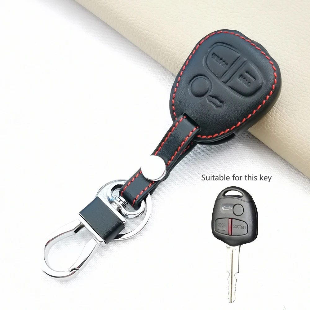 2/3 Button Leather Car Key Case Cover For Mitsubishi ASX Outlander Mirage Lancer Montero Eclipse Cross L200 Accessories Shell