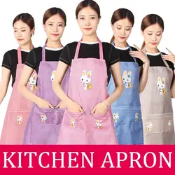 Cute Cartoon Rabbit Kitchen Apron Home Cleaning Tool Pink And White Waterproof Apron Cotton And Linen Fabric Easy To Clean Home