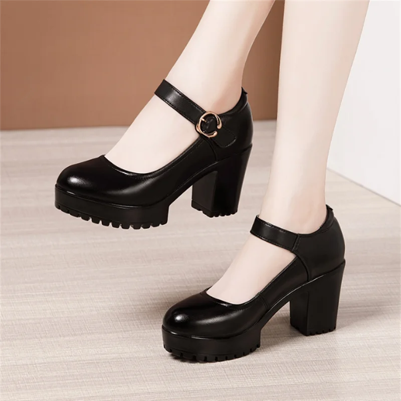 Women Pumps Women Round Toe Platform High Heels Fashion Comfortable Black Work Shoe Plus Size 32-43