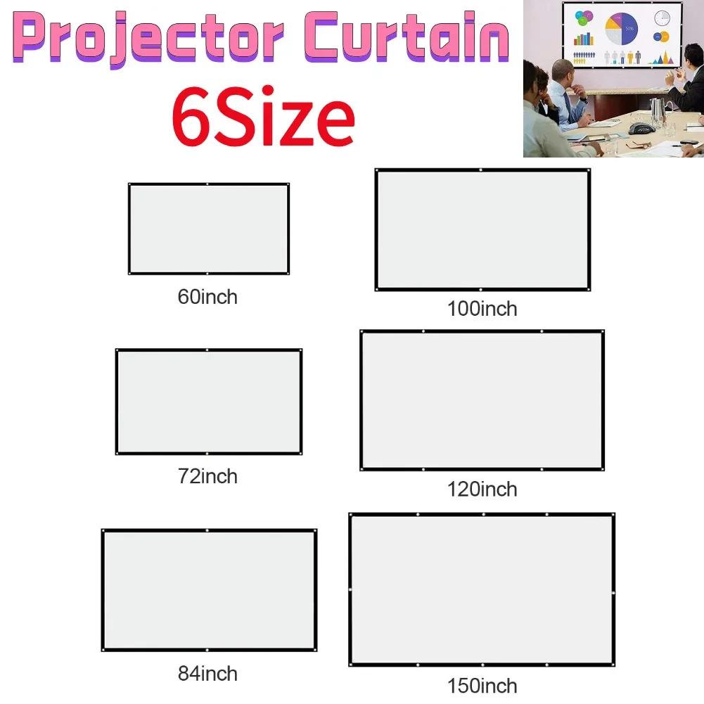 Cortina de proyector Simple, pantalla HD portátil de 60/72/84/100/120/150 pulgadas, para cine en casa, películas, Oficina al aire libre, 16:9