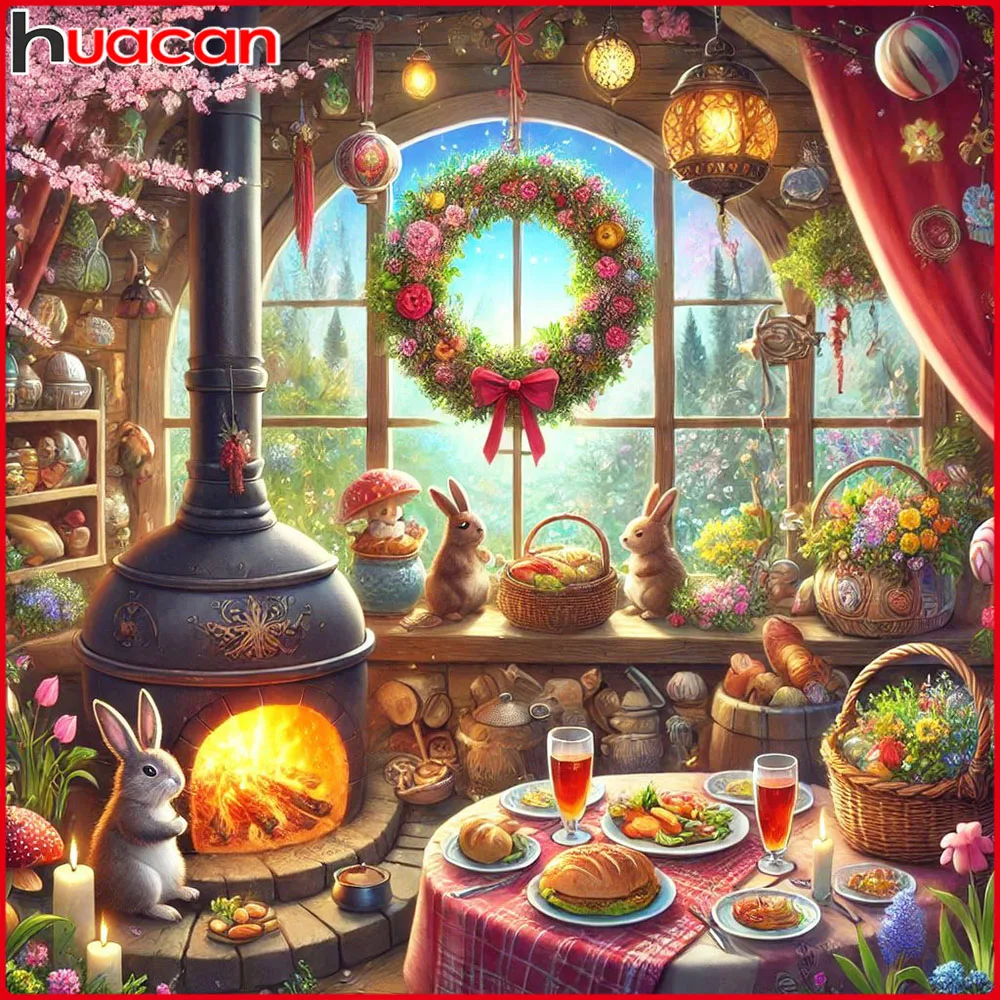 Huacan Diamantmalerei Küche Kaninchen Blume Diamantstickerei Landschaft Neu 2026 Handgemachtes Geschenk