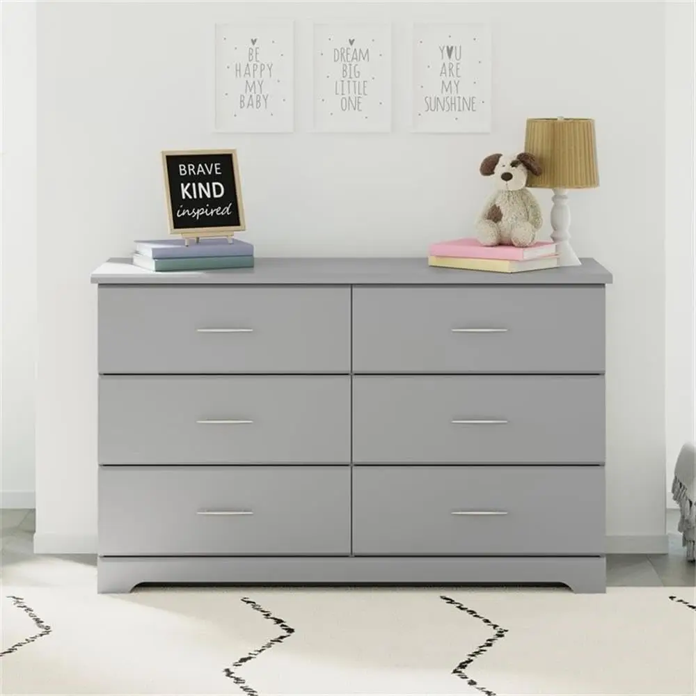 6 Drawer Double Dresser (Pebble Gray) – Gold Certified, Easy-to-Match Double Dresser for Nursery