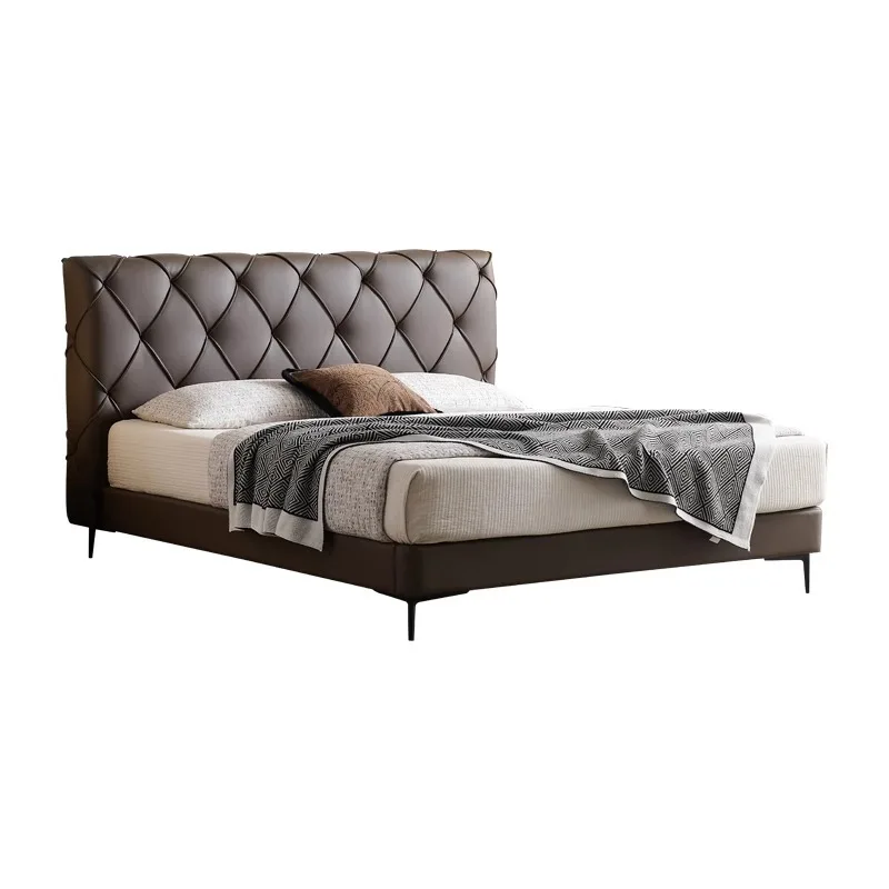 

Retro leather bed medium antique high-end atmosphere lunar surface Italian modern simple master bedroom double bed