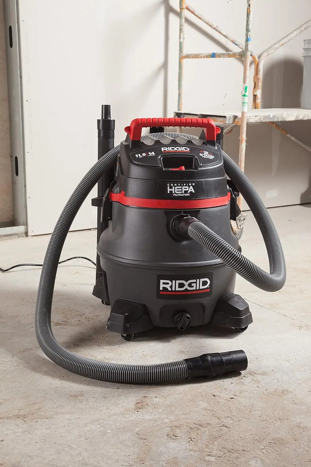 Ridgid 50368 Rv2400Hf Wet Dry Vacuum, 14-Gallon Shop Vacuum With Certified Hepa Filtration, 2-Stage 11.5A Motor, Casters, Pro