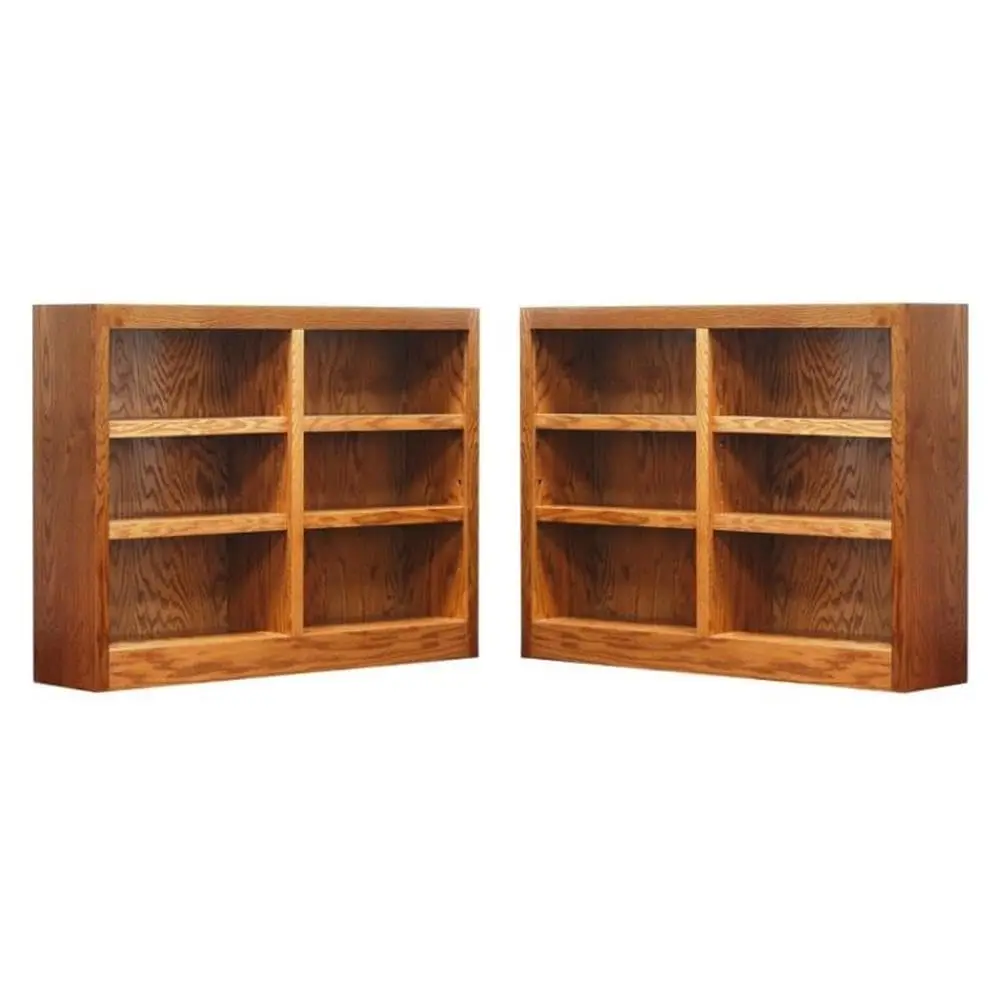 

36" Double Wide 6 Tier Adjustable Wood Bookcase In Dry Oak, Set Of 2, Customized