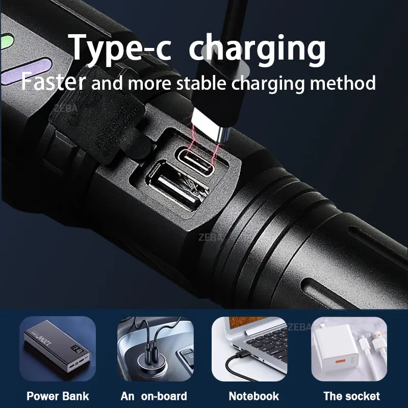 30W Most Powerful LED Flashlight USB Rechargeable Lamp Aluminum alloy Ultra Powerful Flashlight Tactical Lantern Camping Torch