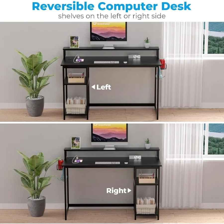 مكتب كمبيوتر 40 بوصة مع منافذ طاقة مدمجة لإعداد المكاتب المنزلية الصغيرة، حامل شاشة مريح مصمم للراحة #6