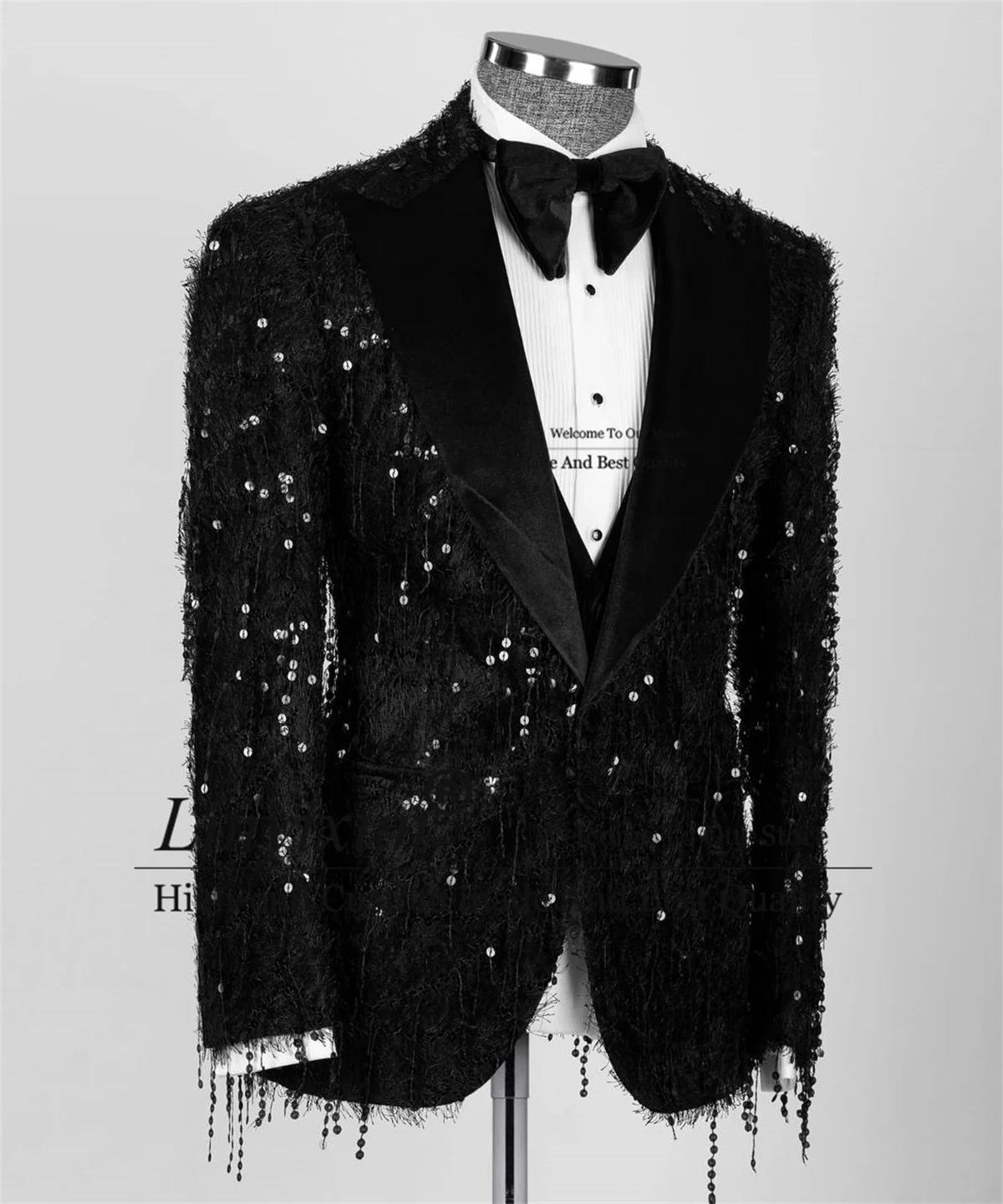 Glitter Sequin Groom Wedding Tuxedos Peaked Lapel Men Suits 3 Pieces Sets Dinner Party Male Prom Blazers Slim Fit Coustome Homme