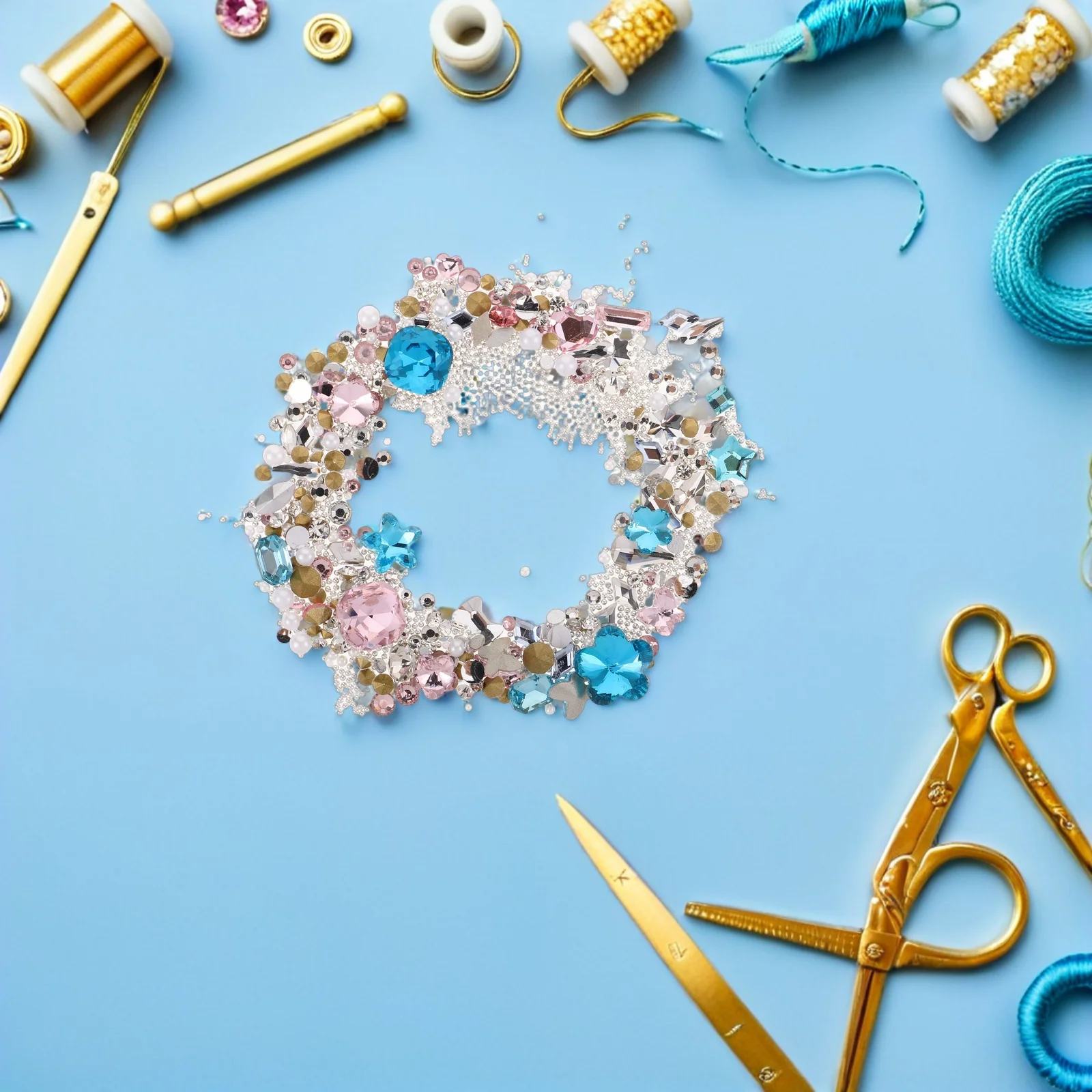 Ensemble de strass à paillettes pour ongles, 2 ensembles, bijoux 3D à dos plat, breloques, rose, bleu, papillon, cœur, décorations de manucure