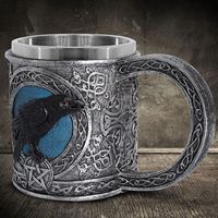 Retro Mugs Resin Stainless Steel Beer Mug Viking 3D Skull Creative Gothic Cocktail Wine Glass Coffee Cup Water Cup Home Decor