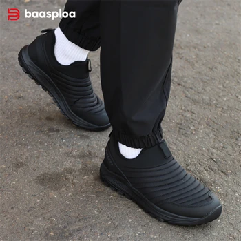 Baasploa sapatos masculinos de algodão, tênis casuais quentes de pelúcia para inverno, couro confortável, à prova d'água, antiderrapante, slip-on