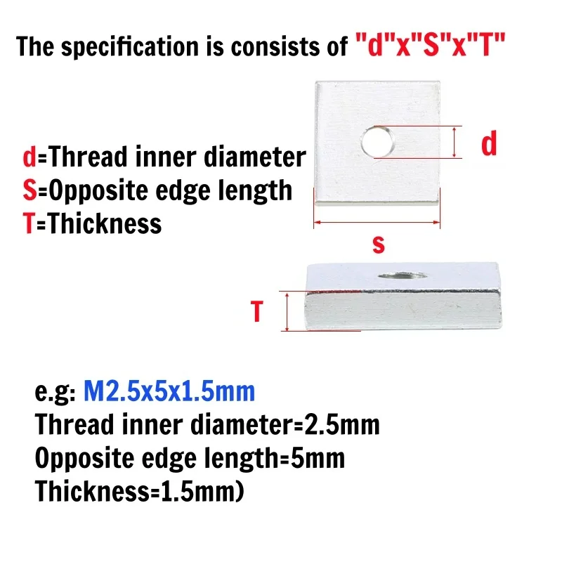 Carbon Steel Galvanized Square Nut Zinc Plated Thin Quadrangle Block Lock Square Nut Slider Block for Aluminum Profile Accessory