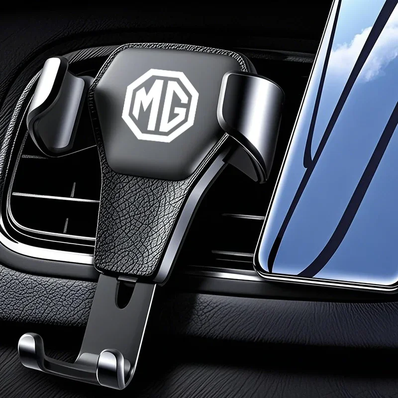 Gravity Induction Car Phone Holder Air Vent GPS Navigation Stand 1 Second Auto Lock Leather Texture Support Bracket With MG Logo