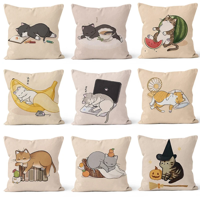 

"Adorable Cartoon Cat Series Throw Pillow Covers"