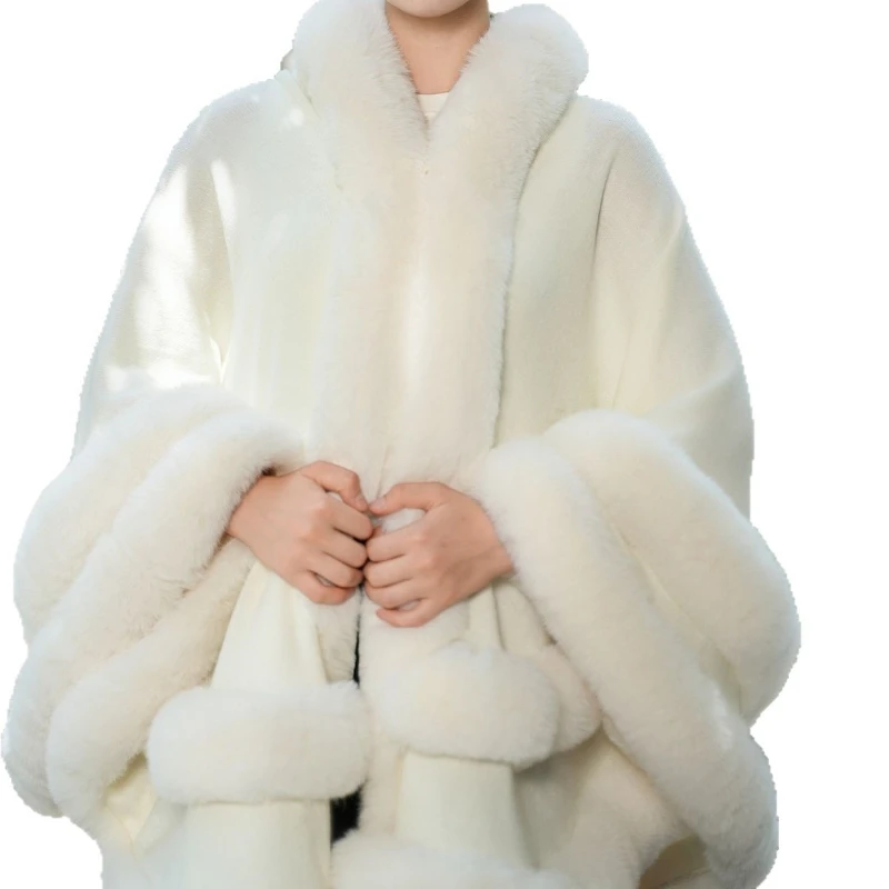Fall/Winter 2025 Fashion Elegant Women's Imitation Fur Coat Loose Knitted Cloak