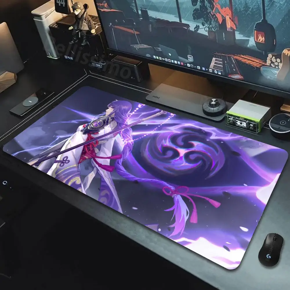 Cute Stuff Mouse Gaming mats Pad Gamer keyboard Size For E-sports Keyboard Purple art Raiden Shogun Non-Slip Rubber Edge locking