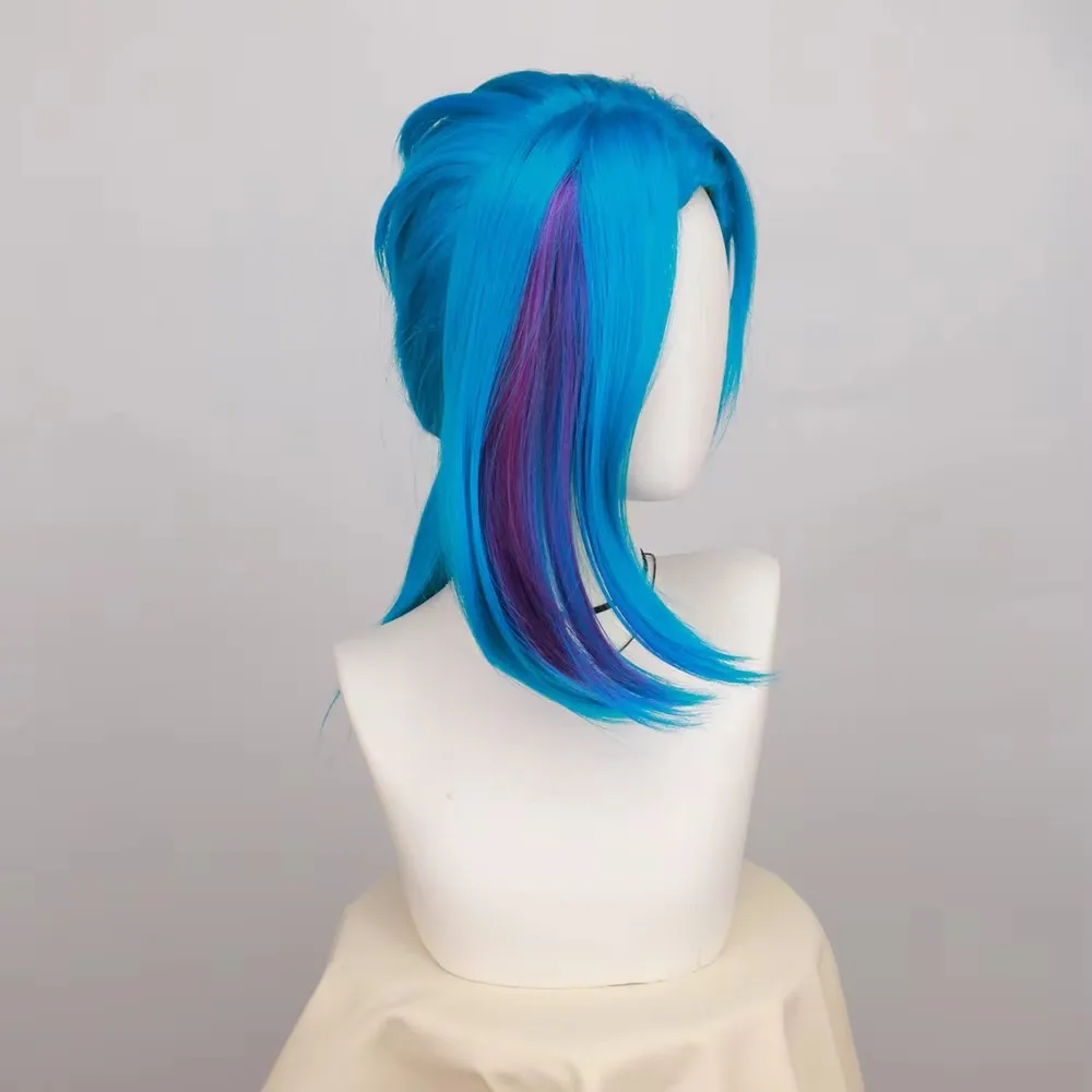 SuQ Game Vi Jinx Cosplay Wig Arcane Season 2 Vi Black Hair Jinx Blue Hair Women Men Halloween LOL Role Play Wigs