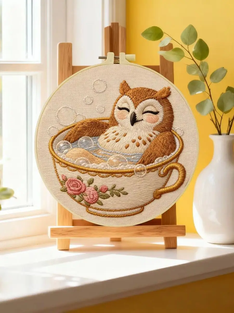 1 Stück 20X20CM/15X15CM 7,87/6,3 Zoll Eulen-Stickerei-Starter-Kit DIY-Kit DIY-Stickerei-Set Handarbeiten Heimdekorations-Set für Anfänger – Detail 6