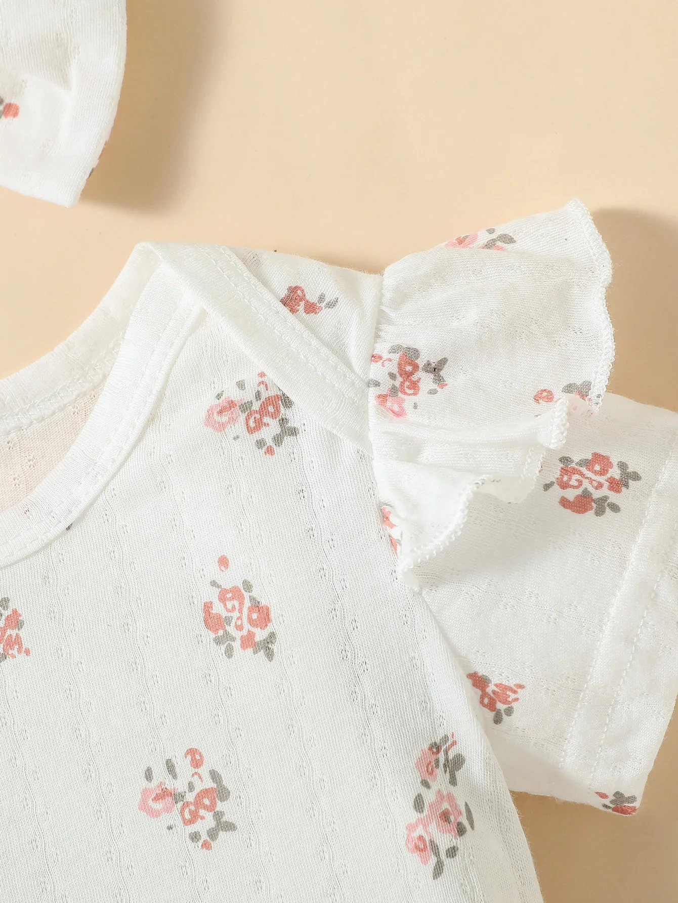 2pcs Newborn Baby Girls Floral Short Sleeve Summer/Spring Soft Cotton Daily Pantsuit +Headband