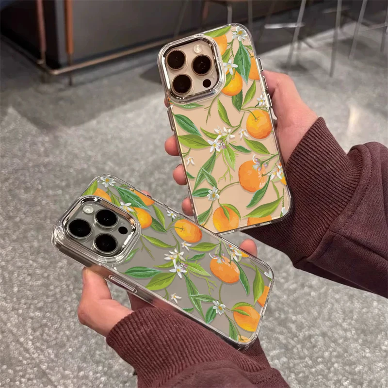 Etui na telefon iPhone 17 Air 16e 16 15 14 13 12 11 Pro Max z motywem pomarańczowych kwiatów, miękkie, silikonowe, przezroczyste, odporne na wstrząsy.