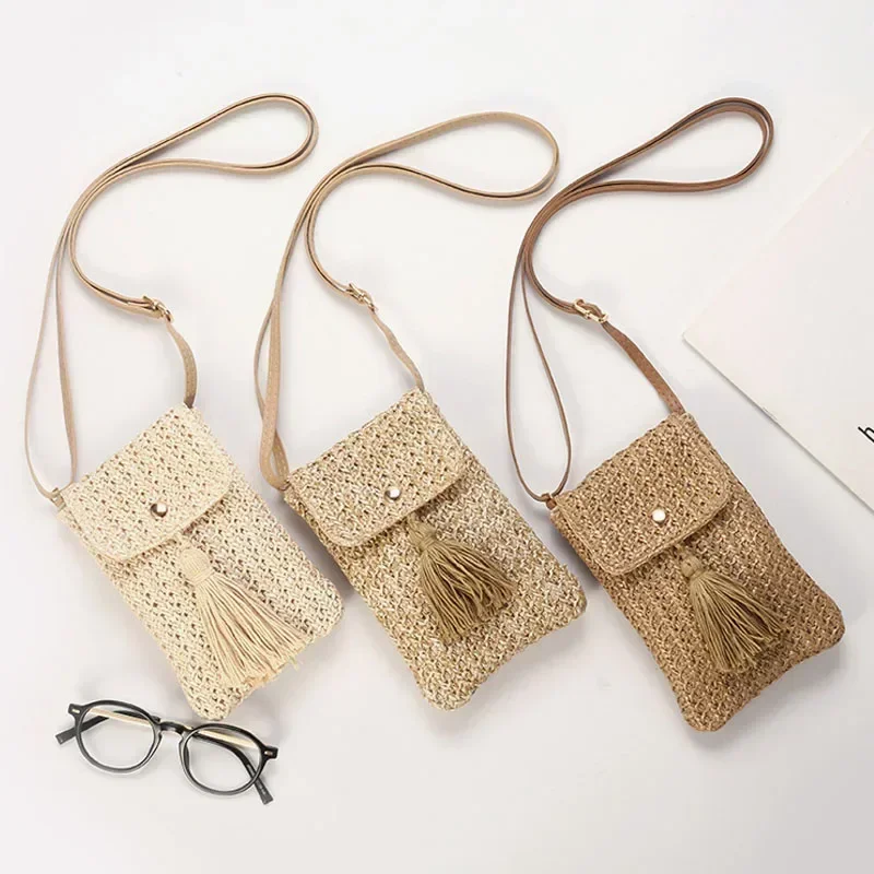

Straw Beach Bag Women Holiday Mobile Phone Shouder Bag Summer Tassel Mini Crossbody Bag for Lady Gril Travel Bohemian Style