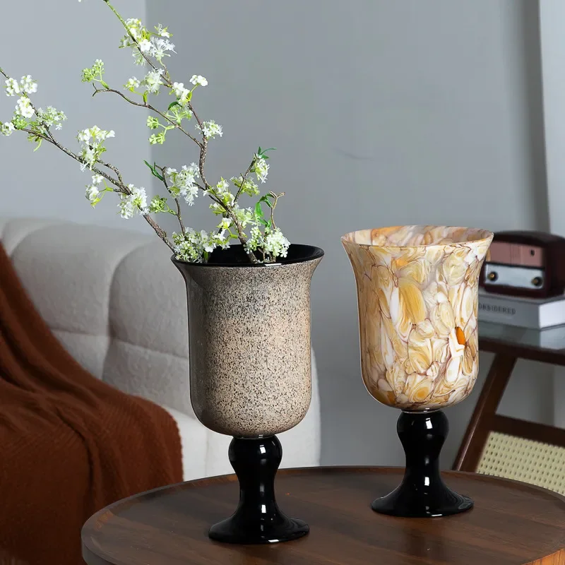 Modern High End French Retro Textured High Footed Handmade Antique Lamp Flower Arrangement Vase Decorative Ornament
